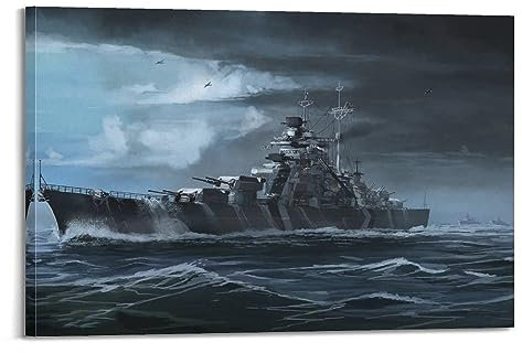 Kriegskunst-Poster, Schlachtschiff Bismarck, dekoratives Gemälde, Leinwand-Kunstbild, 30 x 45 cm