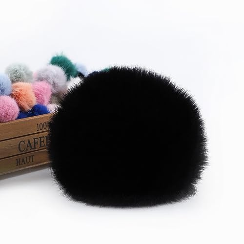 SYSUII 12 Stück Kunstfell Pompon Fellbommel 10cm Faux Fuchspelz Fellbommel Flauschig Plüsch Bälle Set zum Basteln Kunstpelz Pom Pom Ball für Damen Mädchen Tasche Mützen Anhängern Dekoration -Schwarz