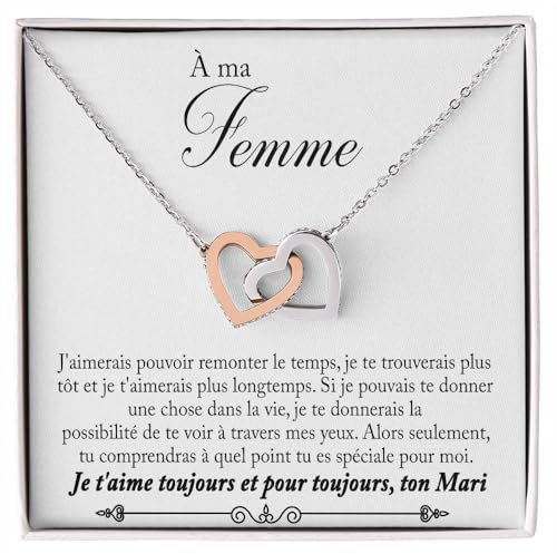 Collier pour femme À ma femme Argent, Idées cadeaux pour elle Anniversaire de mariage, Anniversaire ou Noël - Coffret avec dédicace comprise (Or - A ma Femme)