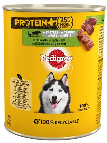 PEDIGREE Protein + Nassfutter für Hunde mit Ente und Rind in Pastete 800 g x 6 Stück