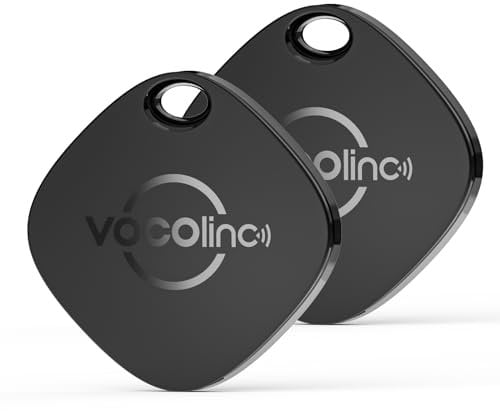 VOCOlinc Schlüsselfinder Key Finder 2er Pack, Smart Air Tag Kompatibel mit Apple Wo ist? APP (iOS NUR, Nicht für Android), Bluetooth Key Tracker für Geldbeutel, Taschen, Koffer, Austauschbarer Akku