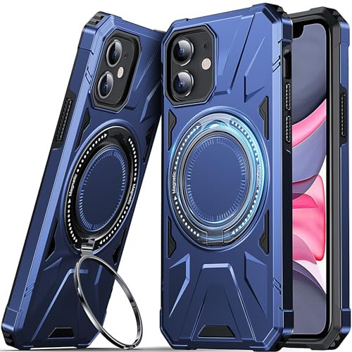 DASFOND Armor Hülle für iPhone 11 Case Militär Stoßfest Handyhülle [Upgrade 2.0] Metal Ring Halter Ständer Schutzhülle [Kompatibel mit MagSafe], Blau