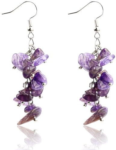 Mayoii Amethyst Drop Earrings, Hypoallergenic Purple Dangle Earrings, Birthstone Earrings for Women, Healing Crystal Threader Earrings for Teen Girls Lady Birthday Party Valentine's Day Gift(1 Pair)