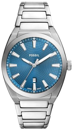 Fossil Everett uhr für Herren, Quarzwerk mit Edelstahl- oder Lederarmband, Silberfarben, 42MM