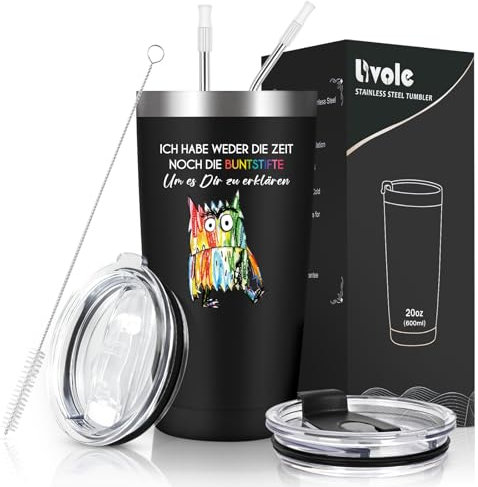Livole Lustige Geburtstagsgeschenk für Kollegen, Geschenk Mann, Geschenke für Männer Geburtstag - Ich habe weder die Zeit noch die Buntstifte um dir das zu erklären - 600ml Edelstahl Vakuum Weinbecher