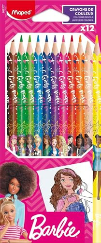 Maped - Buntstifte BARBIE - 12 Stück - bruchfeste, weiche Mine - ergonomische Drei-Kant-Form