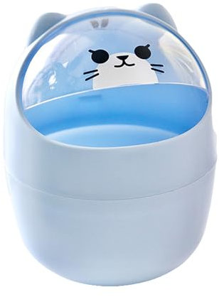 Koomuao Jumuao Petite Poubelle de Table avec Couvercle, Corbeille à Papier en Forme d'animal de Chat, Mini Amovible Porte Stylo, Poubelles de Maquillage pour Salle Bain Cuisine Bureau Chambre (Bleu)