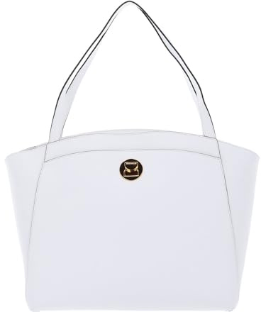 Coccinelle Leder Shopper Schultertasche Liya Handbag Grained Leather Brillant White weiß