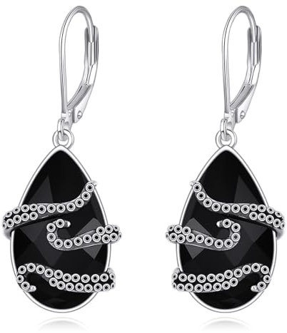 YFN Oktopus Ohrringe Sterling Silber Schwarz Turmalin Tropfen Baumeln Ohrringe Kristall Heilung Schmuck spirituellen Schutz Geschenke für Damen