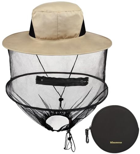 Mbsomnus Imkerhut Moskitonetz Dunkelbeige Moskito Kopfnetz Hut Sonnenhut mit abnehmbarem Moskito Maske Hut Schnell Trocken Breite Krempe Sonnenschutz für Outdoor Camping Wandern Gartenarbeit