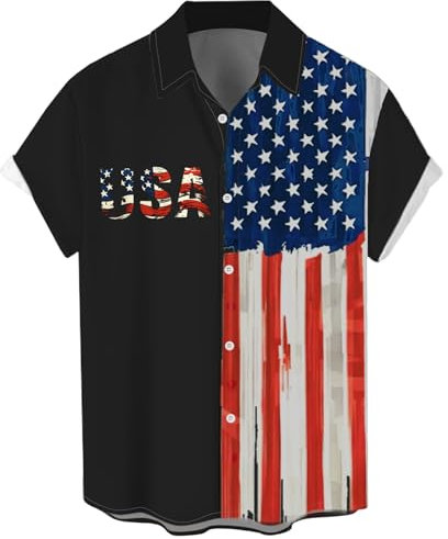 WHO IN SHOP Men's 4th of July Shirts American Flag Patriotic Shirts Short Sleeve Button Up USA Memorial Day Shirts, Patriotic-usa, XXL