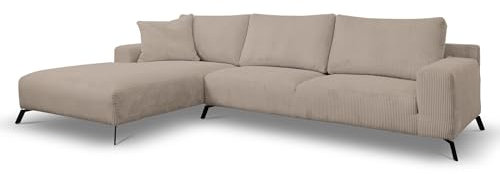 VENASI MÖBEL Ecksofa ohne Schlaffunktion Links/Rechts Sofa L-Form Eckcouch Couchgarnitur Couch Cordstoff (Cappuccino, Links)