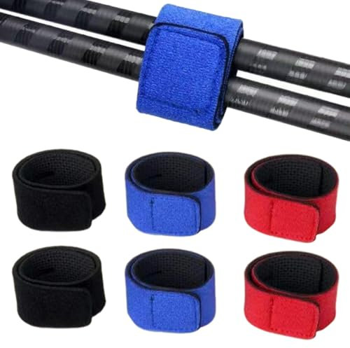 QEDBOJE 6 Stück Angelruten Gurte, Angelrute Gürtel, Angelrutenriemen, Angel Rutenbänder, Elastische Rutenbänder, Angeln Rutenband, Klettbänder mit Schnalle für Angelruten (22cm) (3 Farben)