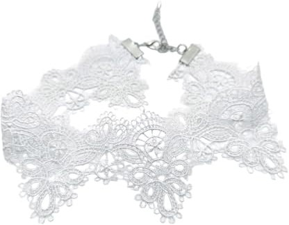 Meiliyizu Spitzen-Choker-Halskette, Vintage-Spitzen-Choker-Halskette, stilvoller Anhänger, verstellbare Länge, elegantes Halsband für Damen, Modeschmuck, Accessoire, Weiß