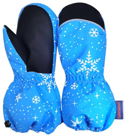 Safesense Skihandschuhe Fäustlinge Kinder 7-11 Jahre alt wasserdicht, Schneehandschuhe Ski Mädchen Junge, Snowy Blue M