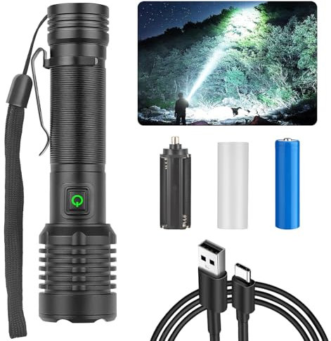 Chasinglee LED Torch, 500000 Lumens Super Bright LED Torch - Adjustable Focus, IP65 Waterproof, Powerful Long-Lasting Handheld Flashlight for Power Cuts, Camping, Hiking, Emergencies, etc.