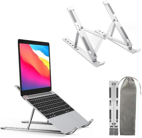 K-MART Adjustable Laptop Stand for Desk, 6-Angle Laptop Riser Portable Laptop Holder, Air-Ventilated Cooling Notebook Stand for Compatible with MacBook Air, Pro, Dell 10-15.6” (Silver)