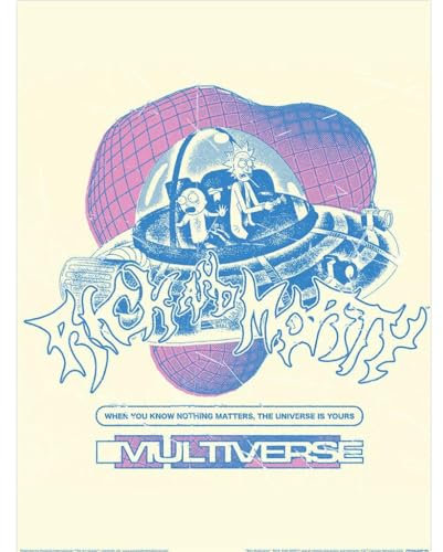 Rick And Morty - Poster 90er RAVE RICKVIVAL MULTIVERSE (40cm x 30cm) (Blau/Lila/Weiß), Blau/Lila/Weiß, 40cm x 30cm