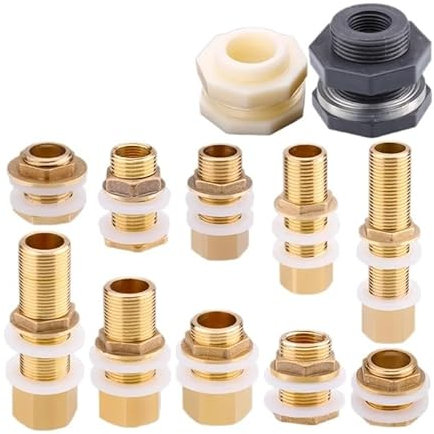 BYLSAGWHT 1/2 3/4 1 -2 Length 26-100mm ABS PVC Brass Bulkhead Lock Pipe Fitting Union Water Tank Aquarium Inlet Outlet(1.2 BSPF ABS 65-85)