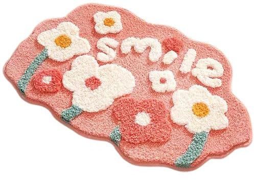 NLDGR Happy Flower Teppich, Zottelige Blumen-Badteppiche für Kinder, Niedliche Happy Flowers-Kinderbadezimmerteppiche, Rutschfeste, Waschbare, Saugfähige Badematten für Badezimmer, (D)
