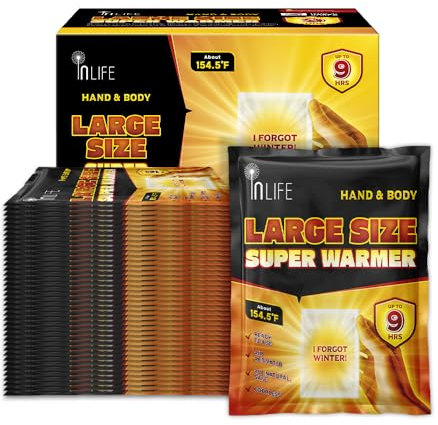InLife Large Size Super Warmer for Hands and Body, Wider Area Covered, Outdoor Activities, Air-Activated, Single Use, Ready to Use, Consistently Long Last for 9 Hours, Odorless, 40 Packs