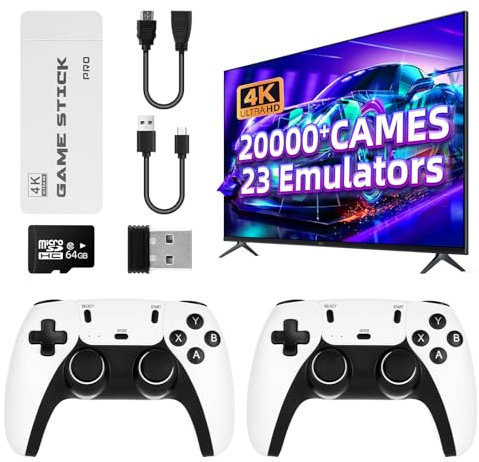 AUFGLO Retro Games Console Video Game Consoles with 2Pack Game Controllers, 64GB Built-in Card 30000+ Games, 1080P/720P HDMI Display Arcade (white+black)
