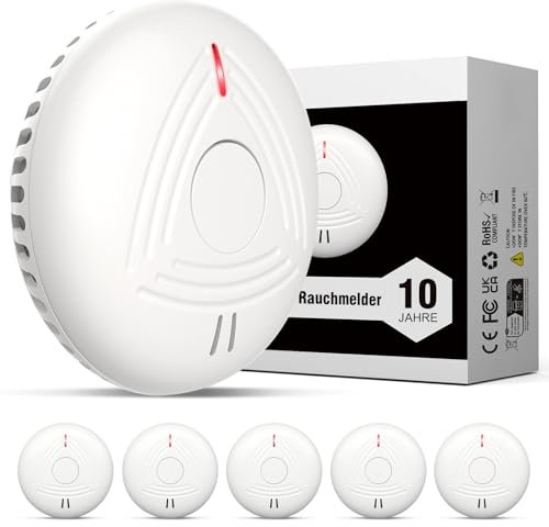 DAYTECH Rauchmelder 10 Jahre Batterie – 5 Stück TÜV-zertifizierte Rauchwarnmelder mit 85 dB Alarm & Test/Stummschaltknopf – Für Schlafzimmer, Küche, Kinderzimmer Weiß