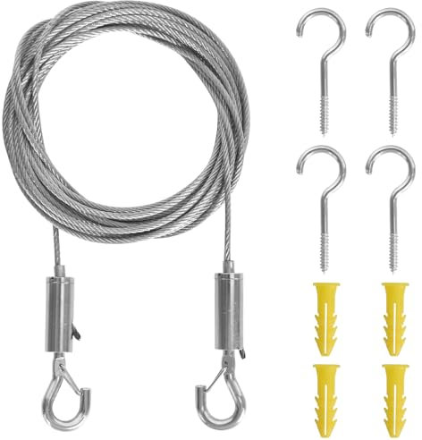 volumoon Cable Acero, Alambre Cortinas 6M, Cable de Colgar de Acero Inoxidable, Ajustable Cuerda Alambre, Tensor Cuerda Tendedero 2mm con 2 Ppares de Ganchos Cuerda de Alambre Multiusos para Cortinas