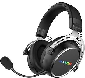 HATOR Hypergang 3 Wireless Gaming-Headset – Hi-Res Audio, Hybrid ANC, 45h Akku, Spatial Audio, Bluetooth & 2.4GHz, abnehmbares Mikrofon, RGB, Head Tracking, SyncHUB App – Schwarz