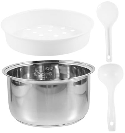 BESTYASH 4l Stainless Steel 304 Rice Cooker Inner Pot Rice Paddle and Steaming Basket Nonstick Electric Cooker Replacement Liner for Household and Baking