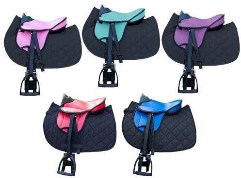 Brama West Kinder Shetty Sattel Set „My Little Pony“ | Sattel für Shetty Pony Holzpferd | mit Satteldecke, Sattelgurt, Steigbügel & Steigbügelriemen (Sattel Türkis; Decke Schwarz)