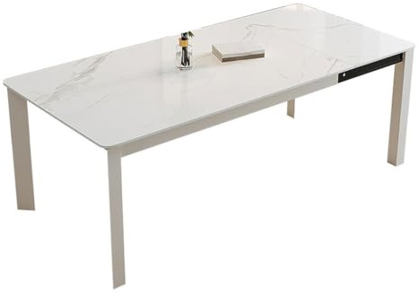 IMEITE Büro-Besprechungstisch Ausziehbarer Esstisch Rock Slab, geeignet for kleine Wohnungen, rechteckig, cremefarben Esstisch