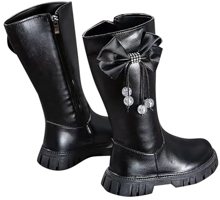 Generisch Stivali invernali alla moda per bambine, caldi, lunghi, alti al polpaccio, stivaletti in pelle per bambini, eleganti stivali antiscivolo, comodi (nero, 7,5-8 anni)