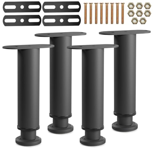 EUBSWA Lot de 4 pieds de lit réglables en hauteur de 25 à 42 cm - Pieds moyens robustes pour cadre de lit - Kit de renforcement pour sommier à lattes