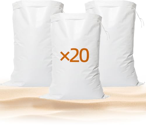 ANEELV 50x Sacchi di sabbia 60x40cm Protezione alluvioni Sacco PP tessuto | Capacità 20kg, fondo doppia cucitura, riutilizzabile. Impermeabile & antistrappo – per cantina, porta & finestra.