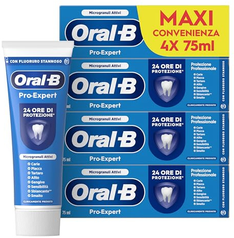 Oral-B Dentifricio Pro-expert Protezione Professionale 4x75ml, Dentifricio Formato Convenienza, Clinicamente Provato, Pulizia Denti Efficace, Alito Fresco, Sapore Menta Dolce | Dentifricio Formato Convenienza, Clinicamente Provato, Pulizia Denti Efficace, Alito Fresco, Sapore Menta Dolce