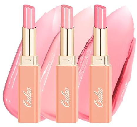 Oulac 2 in1 Lippenstift und Lip Balm Rosa Set, Saftiger und Glänzender lippenpflege Lippenstift,Geschmeidige und Hydratisierte Lippen, Glänzendes Finish für Trockene, Rissige Lippen, Vegan 3PCS