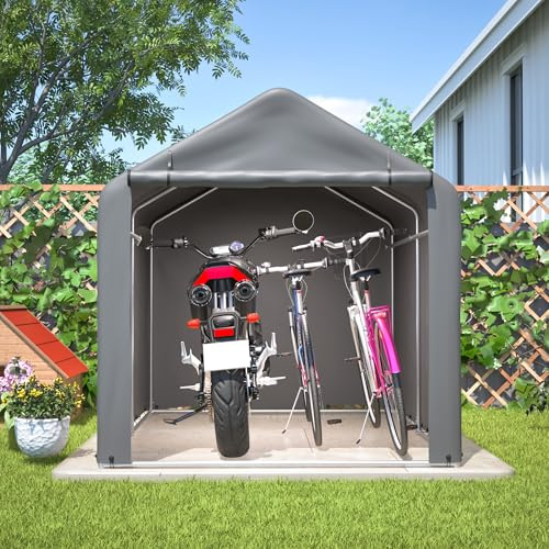 Fahrradgarage Groß 160x220x165cm, Geräteschuppen mit Rolltor und Wasserdichtem PE-Material, Winterfestes Garagenzelt inklusive 8 Heringen, Grau