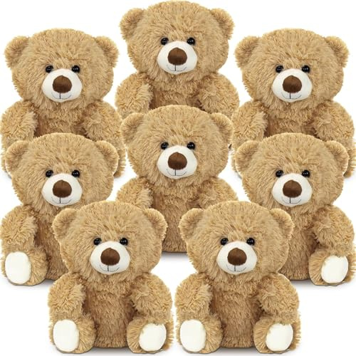 Xaztr 8 Stück Kleine Teddybären, 25 cm Weiches Plüschbären-Set, Niedliche Kuschelbären als Geschenk für Geburtstage, Partys und Feiern für Mädchen und Jungen (Khaki)