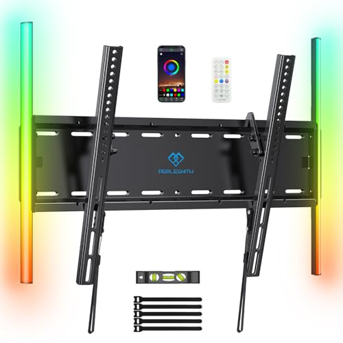 PERLESMITH PSTVM74B Support mural inclinable avec lumière LED, support TV pour téléviseurs de 26 à 60 jusqu'à 52,2 kg, support TV rétroéclairé à profil bas avec synchronisation musicale, convient aux