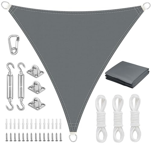 AFXXE Toldo triangular, 4 x 4 x 4 m, con fijación, impermeable, protección solar UV, sin agujeros, adecuado para balcón, jardín, terraza/camping (gris)