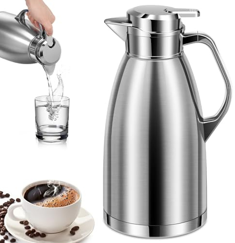 2.3 L Stainless Steel Thermal Carafe, Double Wall Insulated Vacuum Jug, Vacuum Insulated Coffee Pot with Press Button Top, 24 Hrs Heat Cold Retention for Coffee Milk Tea Beverage Juice(Silver)