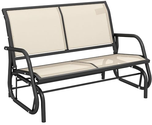 Mengtu Mentu 2-Person Outdoor Glider Bench Patio Double Swing Gliding Chair Loveseat w/Power Coated Steel Frame for Garden Patio Porch, Cream CB-UKT0001-01-5635-331
