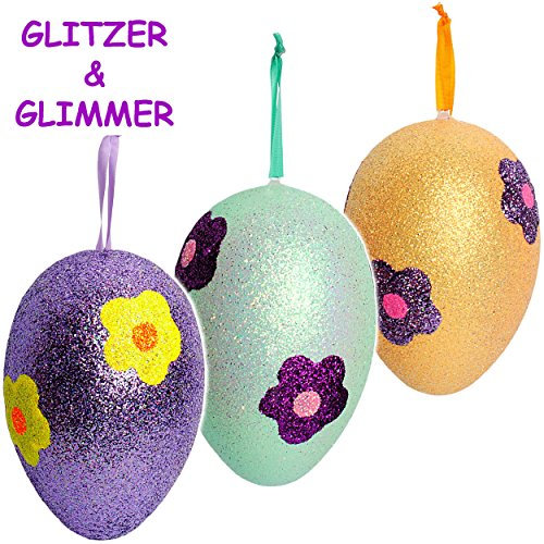 alles-meine.de GmbH großes XL - Deko Ei/Osterei - bunter Farbmix - Blumen - 14 cm - Innen + Außen - wasserfest & wetterfest - Glitzer & Glimmer - zum Hängen - Kunststoff / ..
