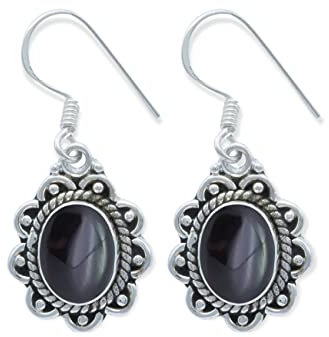 Ohrringe 925 Silber Onyx schwarzer Stein Edelstein Ohrhänger echt Silber Damen Sterling Silber Hänger Geschenk (MOH-113-03)