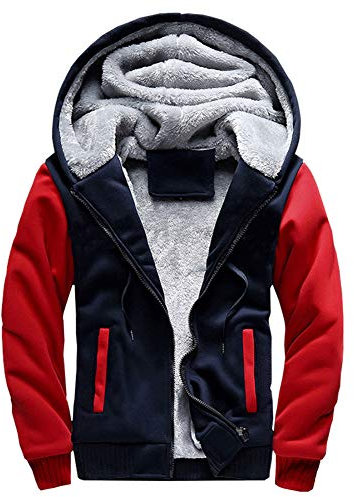 LBL Men's Hoodies Full Zip Up Fleece Jacket Casual Hooded Sweatshirt Plus Size Winter Warm Coat W02 Red M