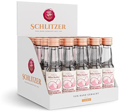 Schlitzer Williams Christ-Birnen-Brand Minis 40% vol. (25x 0,02 l) – Hochwertiger Obstbrand aus vollreifen Williams-Christ-Birnen, fruchtig & mild, ideal als Digestif, Geschenk oder für unterwegs