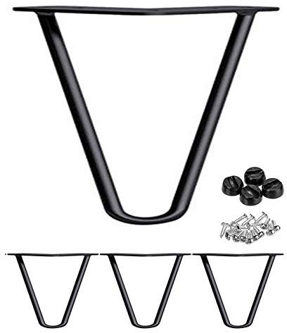 4 inch Metal Table Legs 10cm Hairpin Table Leg Black 2 Rod Mid Century Modern Furniture Industrial Style 10mm for Wardrobes Sofas Drawers Cabinet TV Stand DIY w/Protector Feet & Screws (Set of 4)