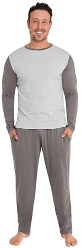 CityComfort Mens Long Pyjamas Set, Adults Teenagers Soft 2 Piece Loungewear Nightwear Cosy PJs - Gifts for Him (Dark Grey/Cream, L)
