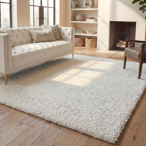 SAFAVIEH Zottelig Teppich für Wohnzimmer, Esszimmer, Schlafzimmer - August Shag Collection, Kurzer Flor, Elfenbein, 274 X 366 cm